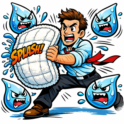 man using sweat pad to block underarm sweat illustrated cartoon concept